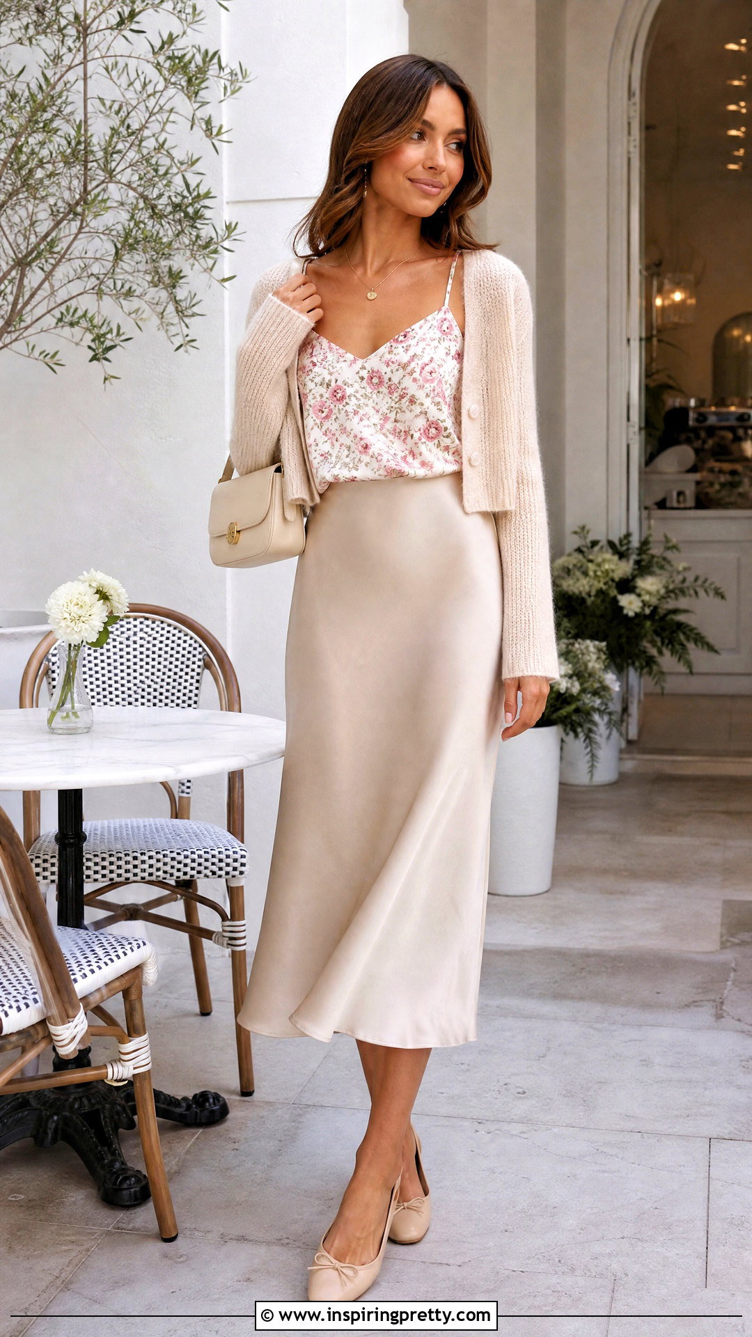 Floral Top With Slip Skirt And Cropped Cardigan - 25 spring floral top outfit ideas