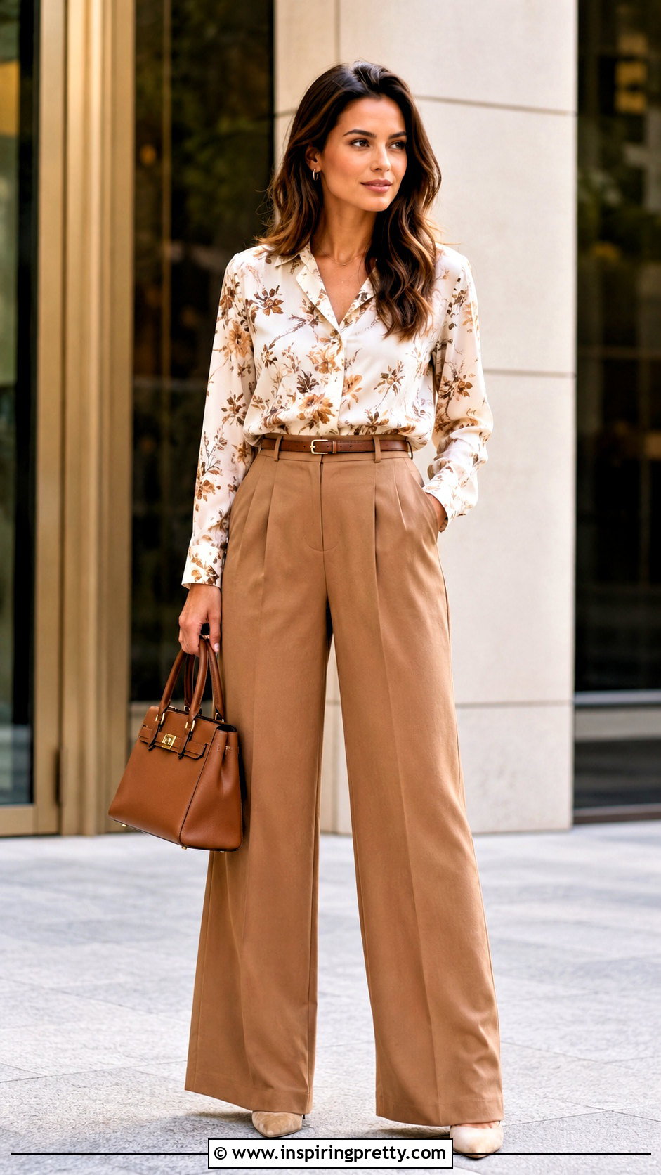 Floral Top With Wide Leg Trousers - 50 floral tops outfit ideas