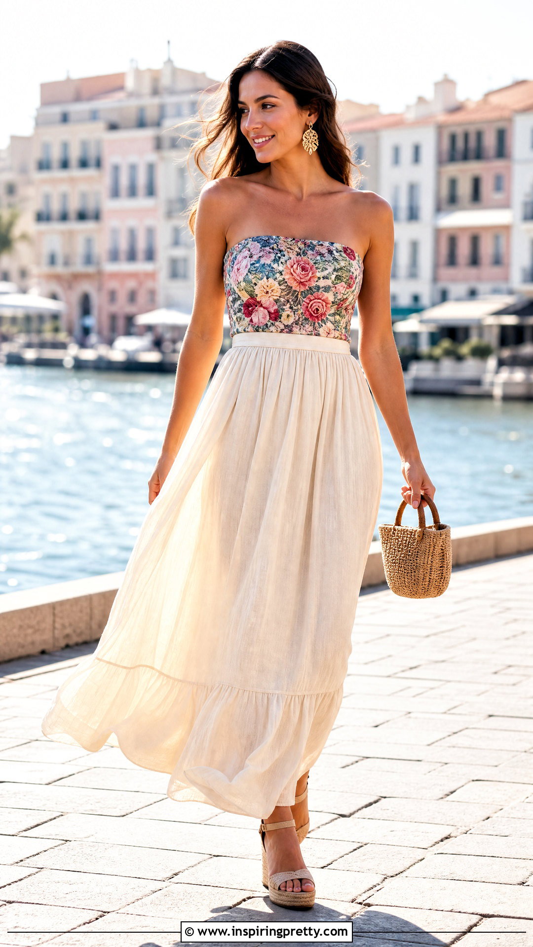 Floral Tube Top With Maxi Skirt - 20 floral tube top summer outfit ideas