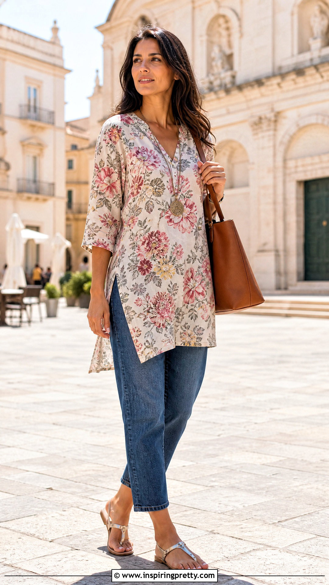 Floral Tunic Top With Cropped Jeans - 20 summer outfit with floral top and jeans