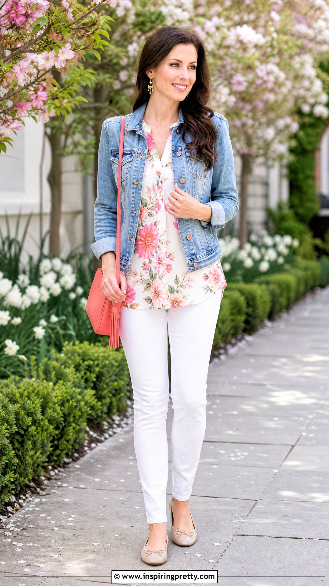 Floral Tunic Top With White Jeans - 20 spring tunic tops outfit ideas