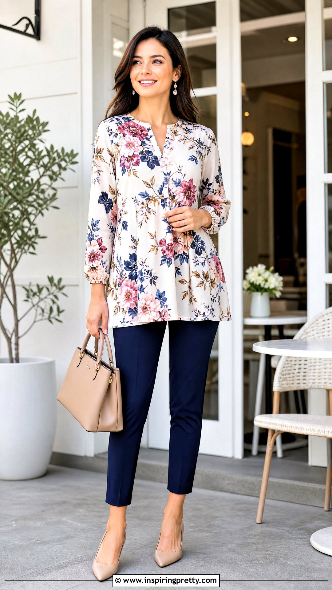 Floral Tunic With Ankle Pants - 50 tunic tops outfit ideas