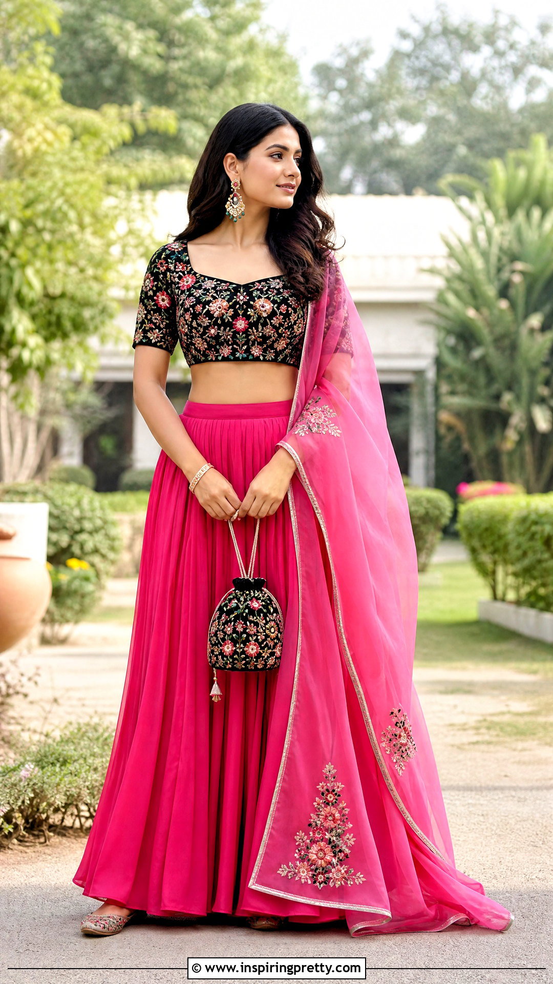 Floral Velvet Crop Top With Solid Lehenga - 50 velvet crop top designs for lehengas