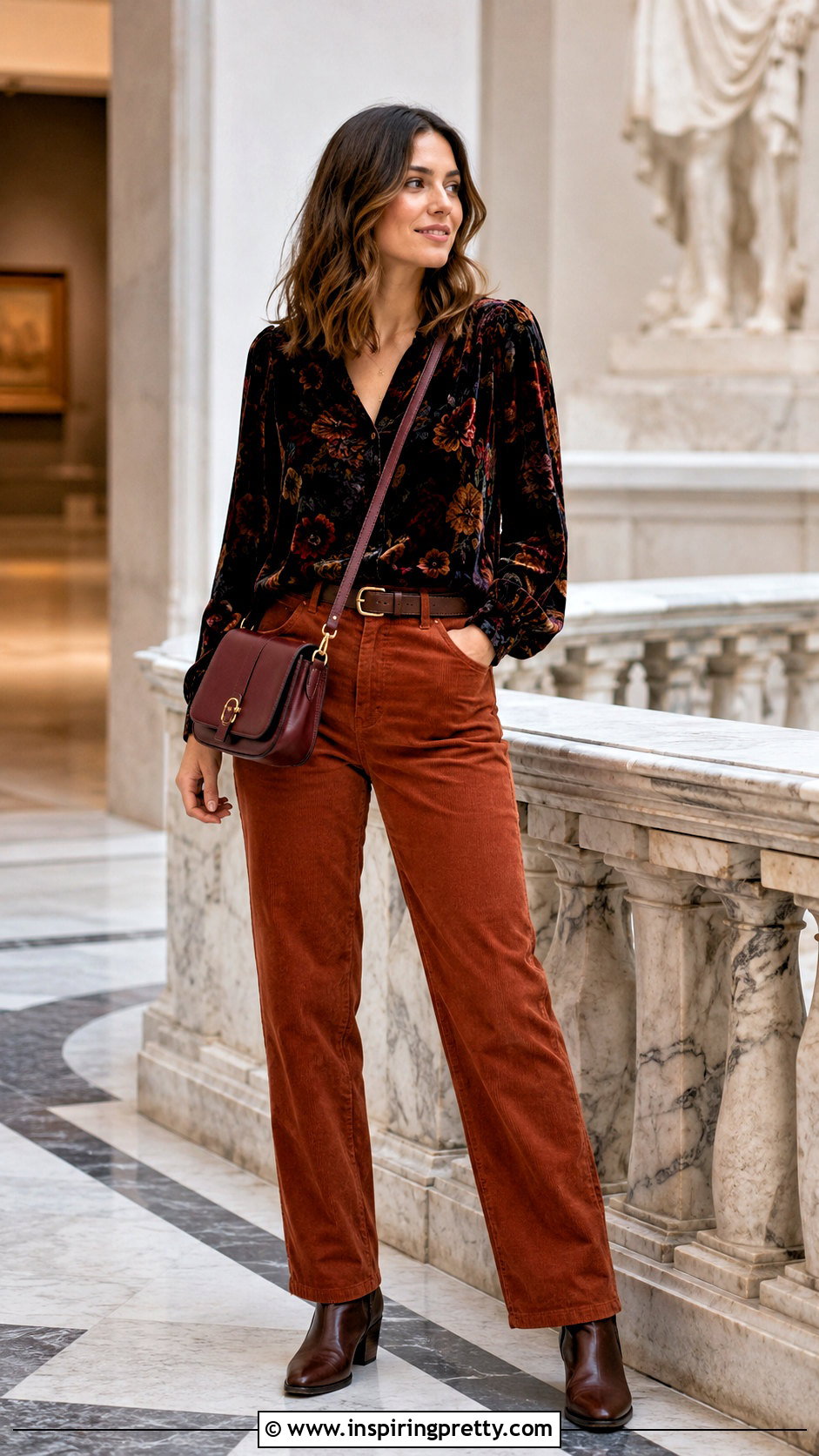 Floral Velvet Top With Corduroy Pants - 50 velvet tops for women
