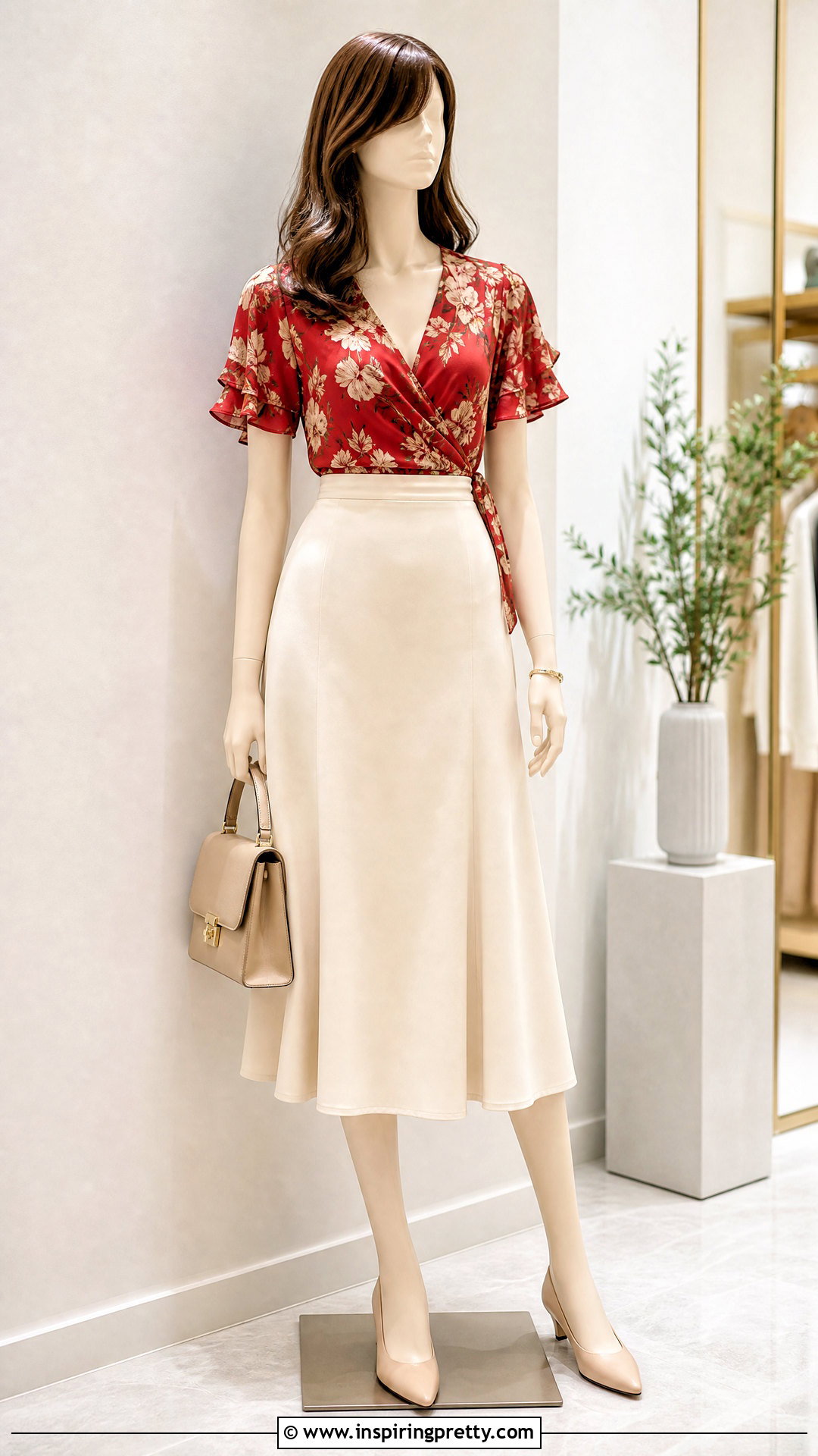 Floral Wrap Top With A Line Skirt - 20 floral wrap top on mannequins