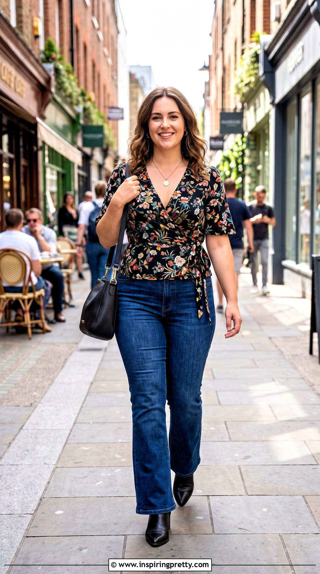 Floral Wrap Top With Bootcut Jeans - 50 tops designs