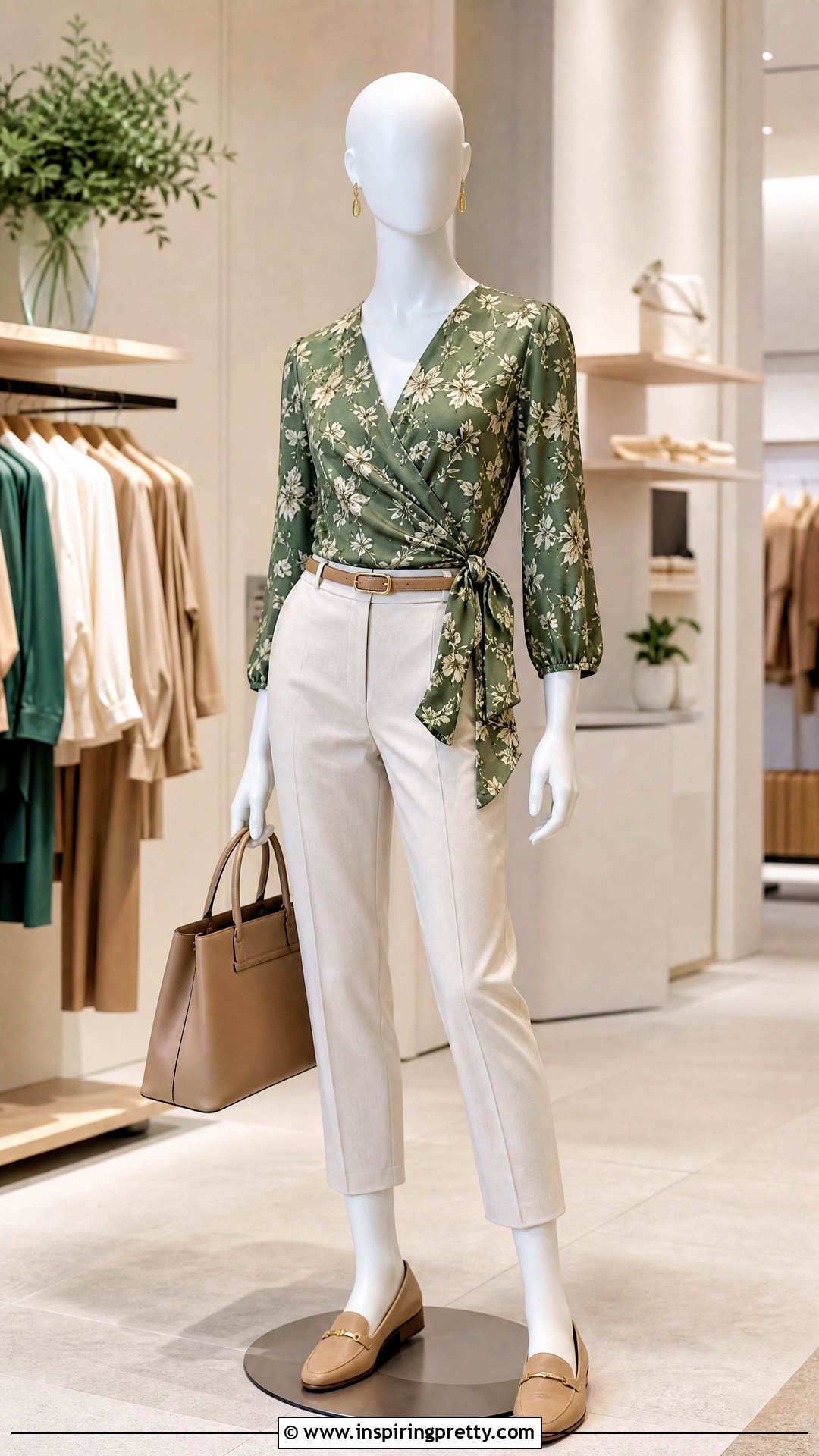 Floral Wrap Top With Cropped Trousers - 20 floral wrap top on mannequins