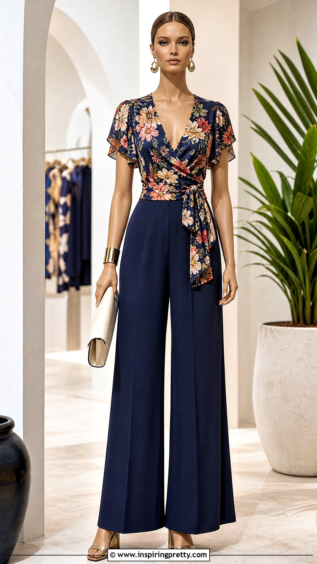 Floral Wrap Top With Palazzo Pants - 20 floral wrap top on mannequins