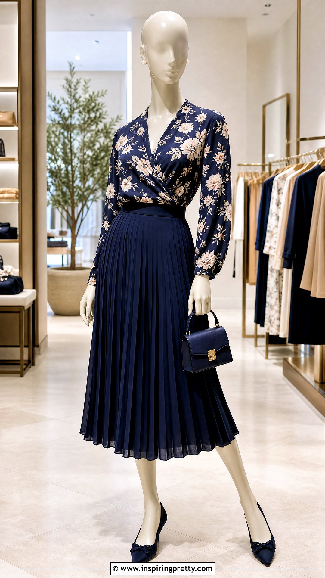 Floral Wrap Top With Pleated Midi Skirt - 20 floral wrap top on mannequins