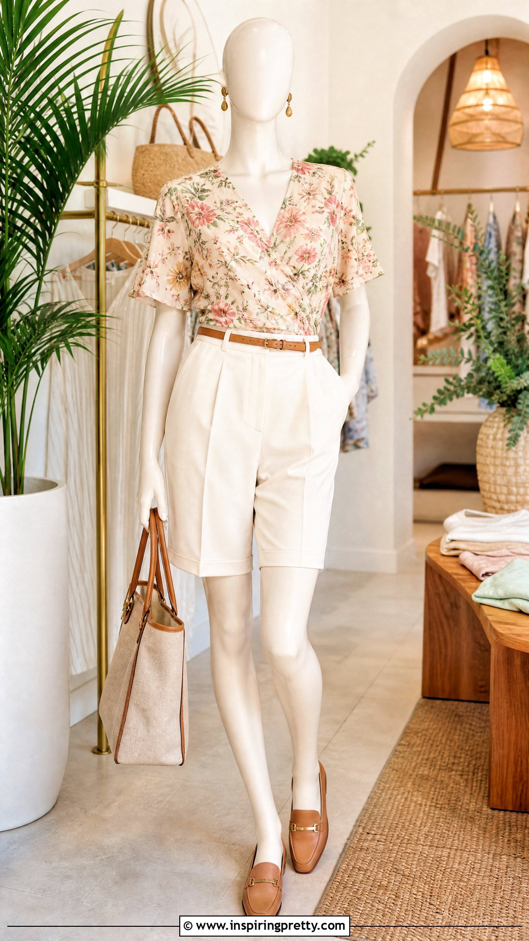 Floral Wrap Top With Tailored Bermuda Shorts - 20 floral wrap top on mannequins