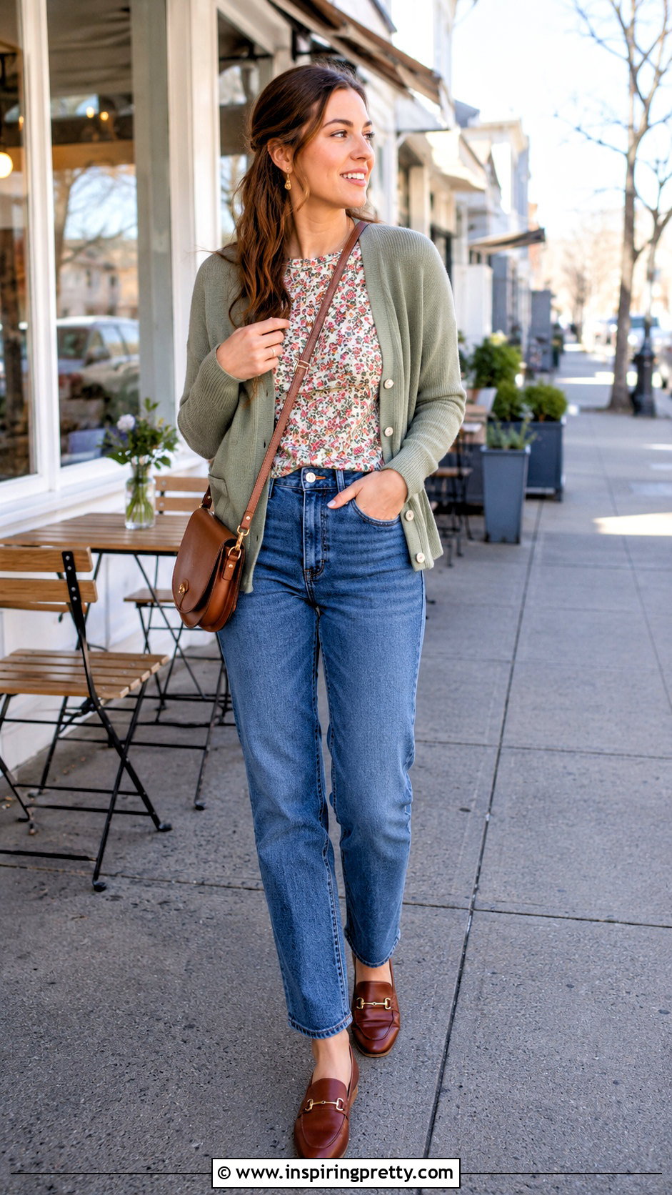 Flower Top With Cardigan and Jeans - 50 Flower Top outfit ideas