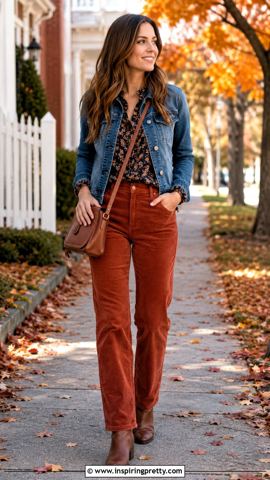 Flower Top With Corduroy Pants - 50 Flower Top outfit ideas