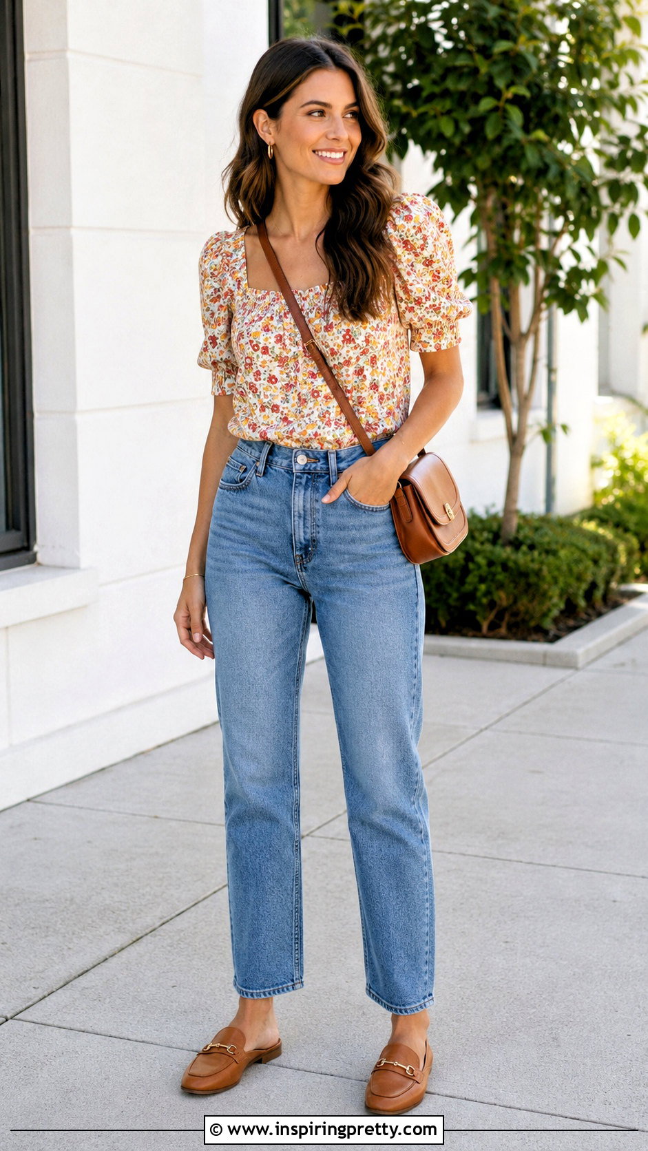 Flower Top With Straight Leg Jeans - 50 Flower Top outfit ideas