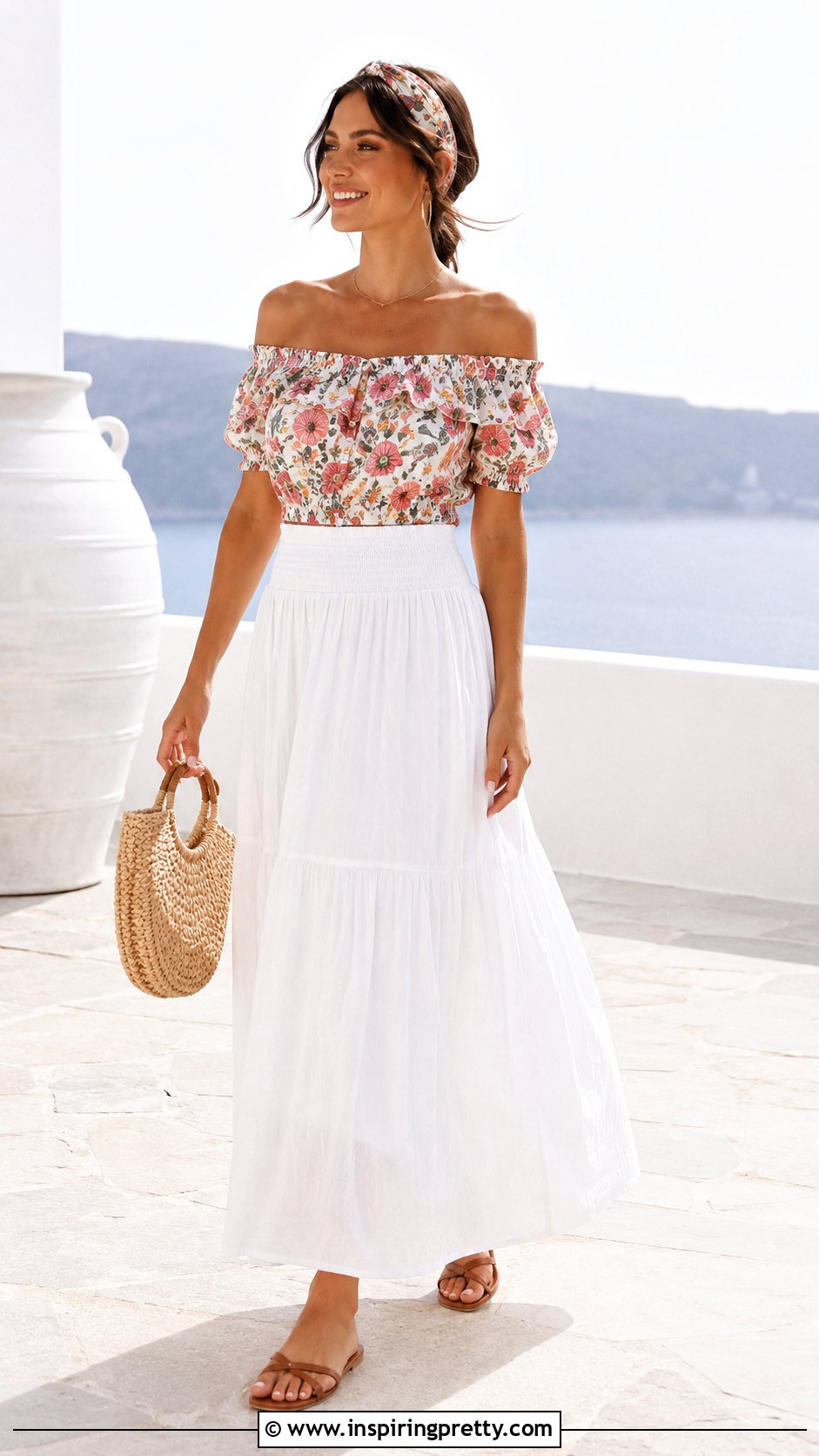 Flower Top With a White Maxi Skirt - 50 Flower Top outfit ideas