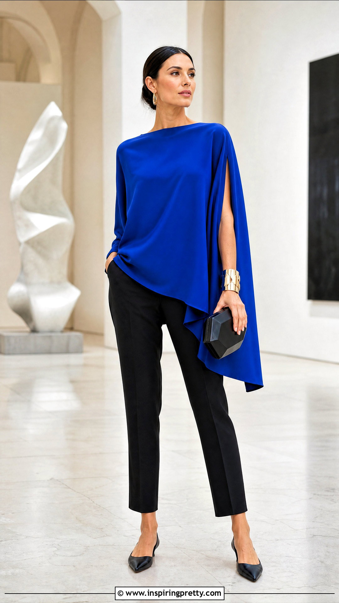 Flowy Asymmetrical Top With Slim Trousers - 50 cute flowy tops outfit ideas