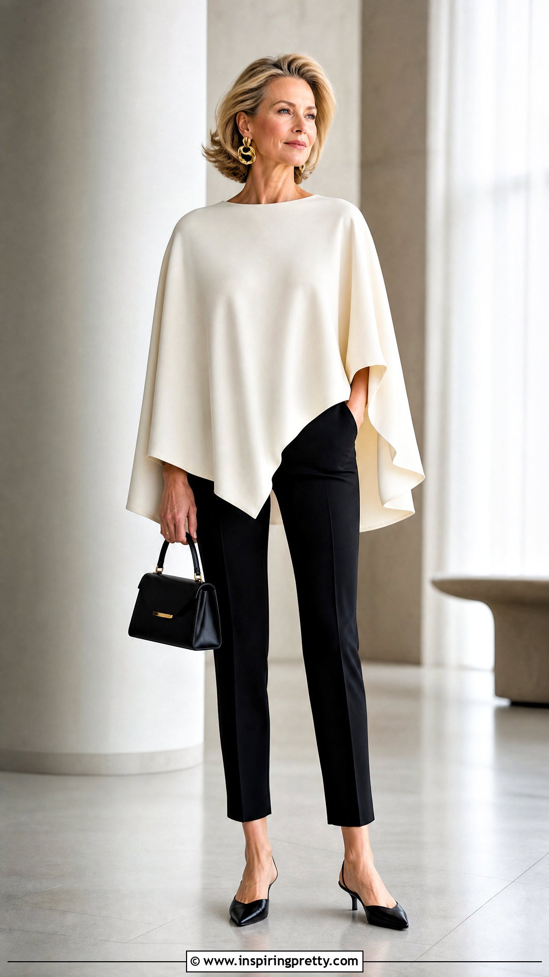 Flowy Cape Top With Slim Pants - 50 cute flowy tops outfit ideas