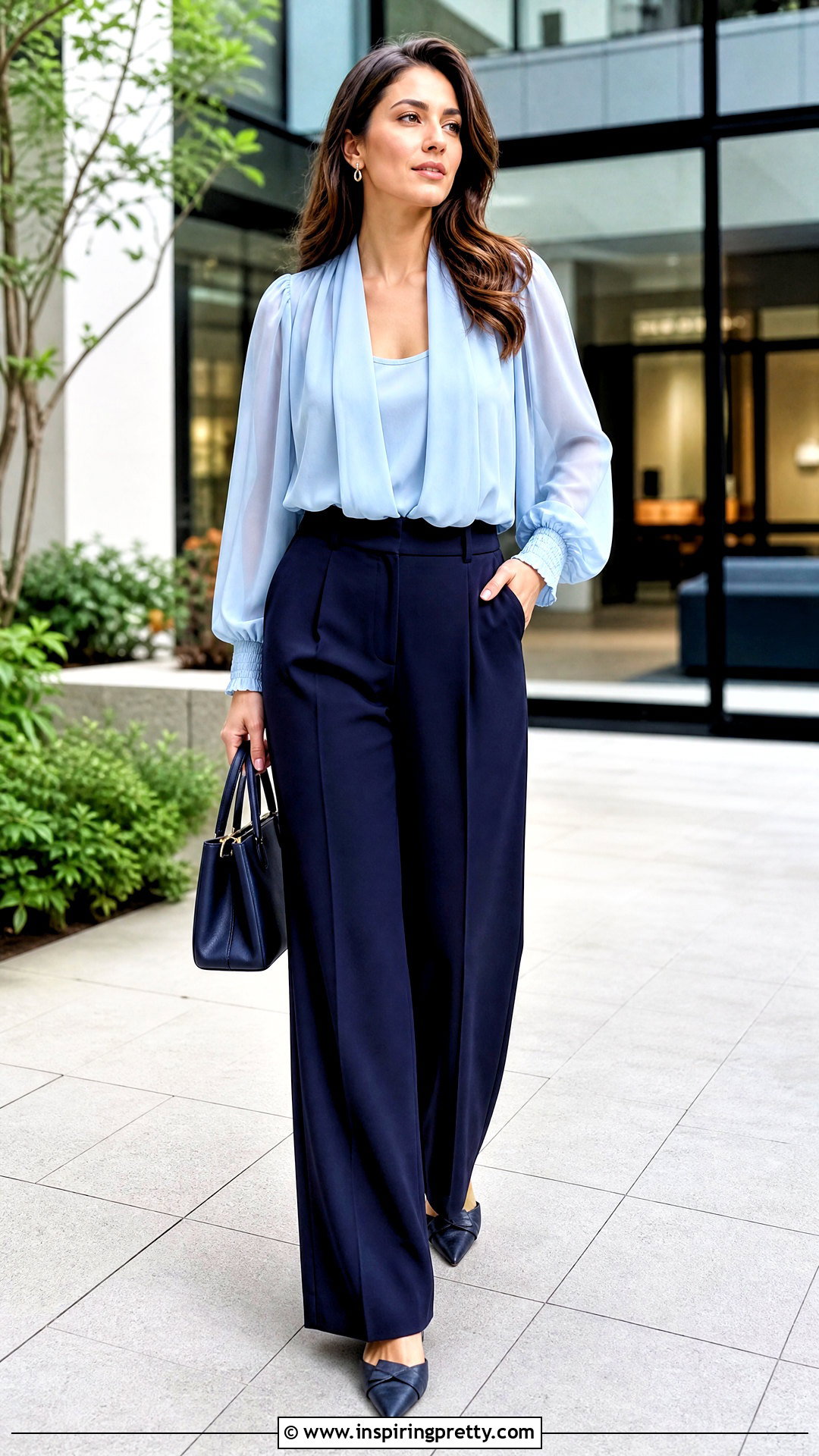 Flowy Chiffon Top With Wide Leg Trousers - 20 Flowy Summer Top Fashion Ideas
