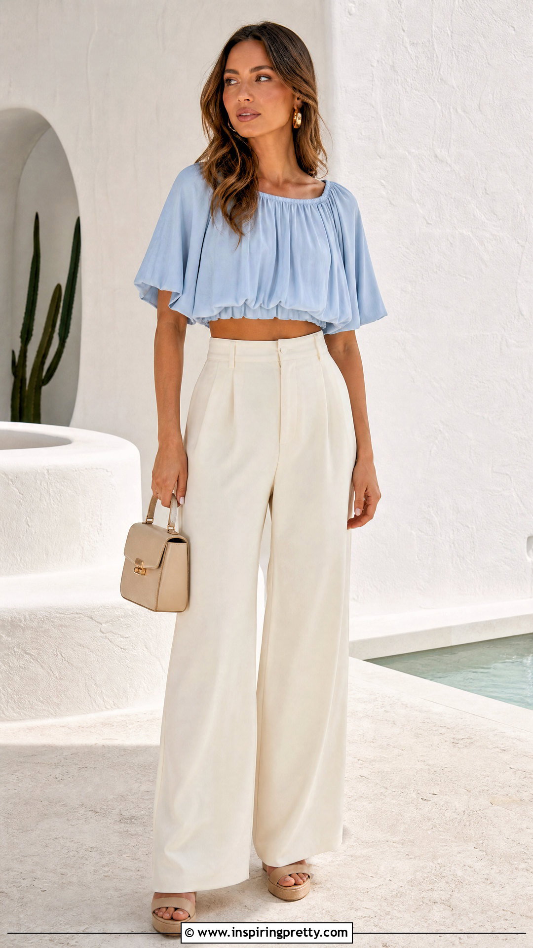 Flowy Crop Top With High Waisted Pants - 50 flowy top outfit ideas