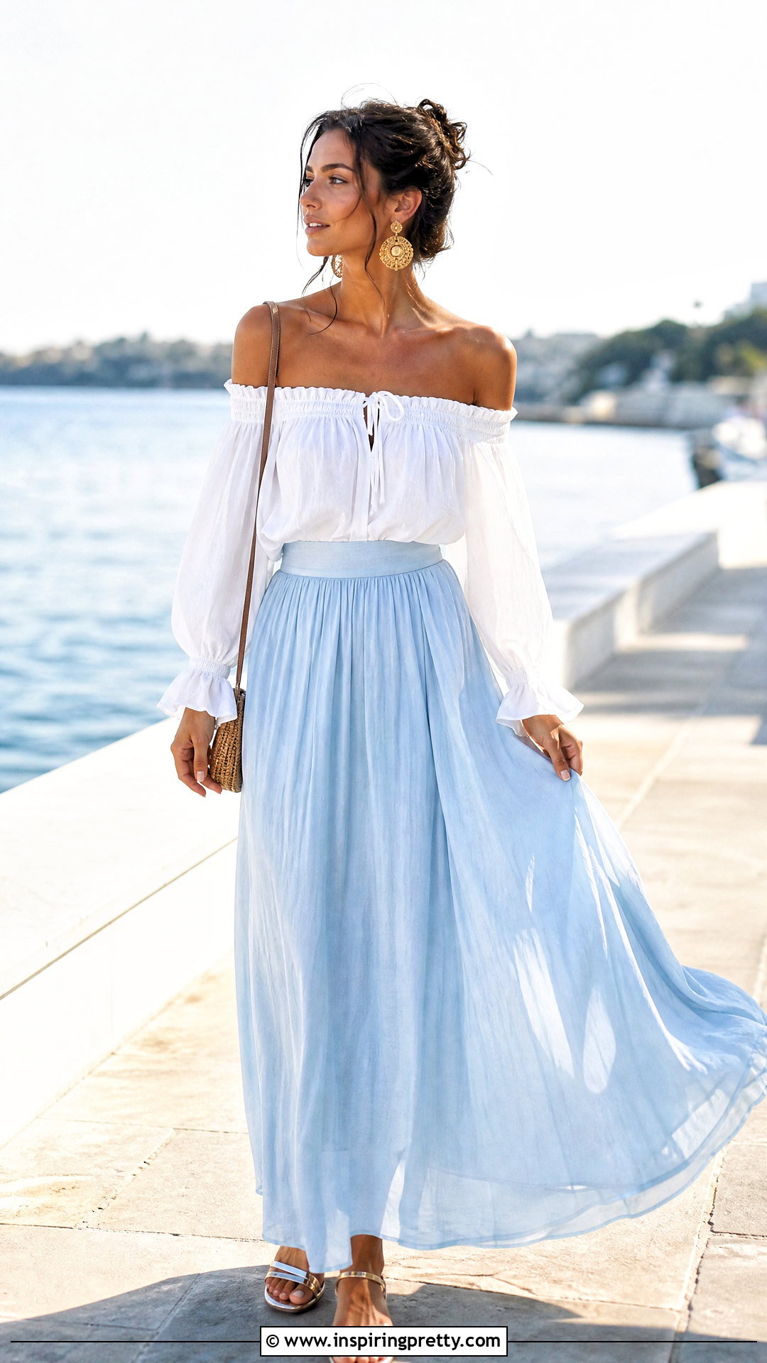 Flowy Off Shoulder Top With Maxi Skirt - 20 Flowy Summer Top Fashion Ideas