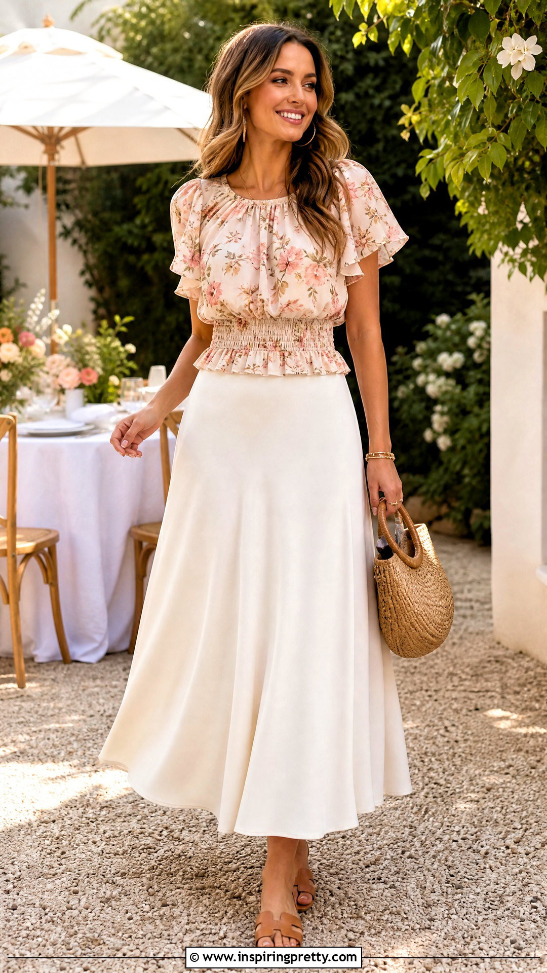Flowy Smocked Waist Top With Maxi Skirt - 20 Flowy Summer Top Fashion Ideas