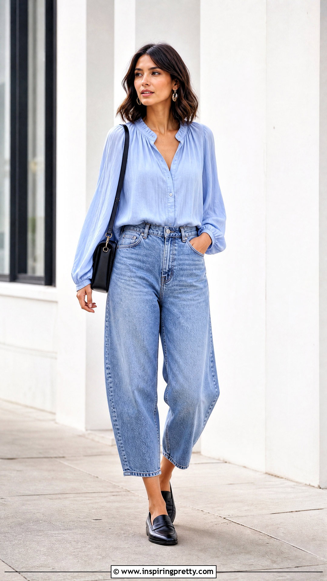 Flowy Top With Barrel Jeans - 50 flowy tops outfit ideas