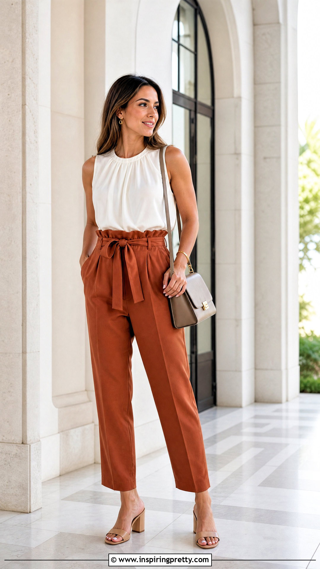 Flowy Top With Paperbag Waist Pants - 50 flowy top outfit ideas