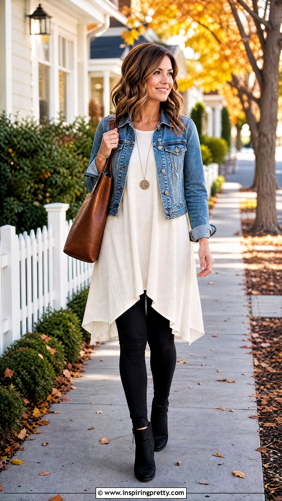 Flowy Top With a Denim Jacket and Leggings - 50 flowy top outfit ideas