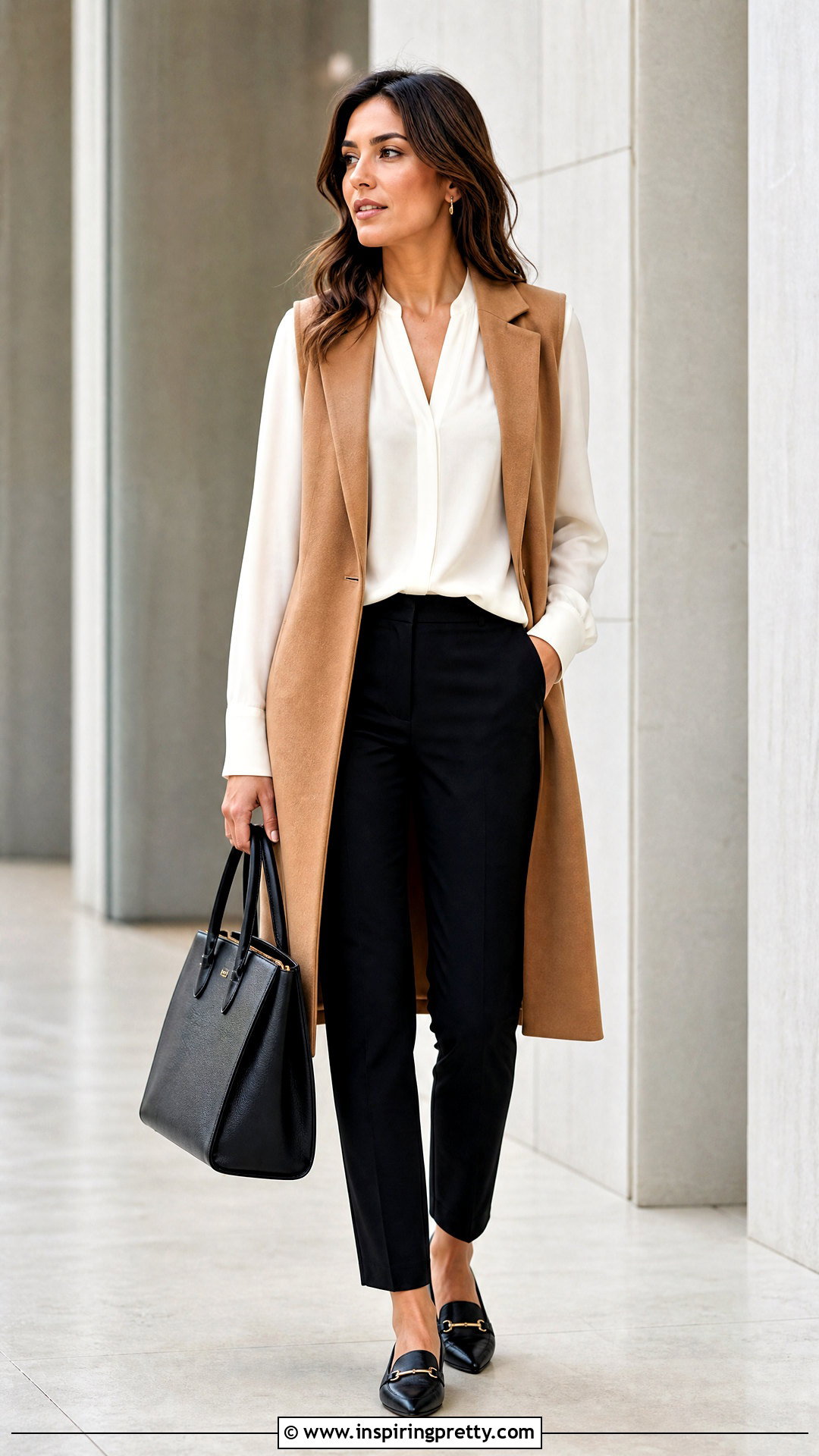 Flowy Top With a Long Vest and Slim Pants - 50 flowy top outfit ideas