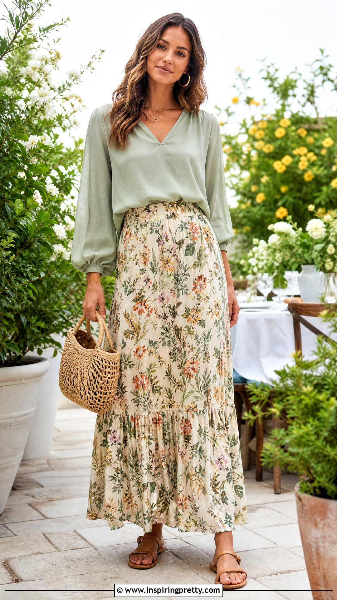 Flowy Top With a Printed Maxi Skirt - 50 flowy top outfit ideas
