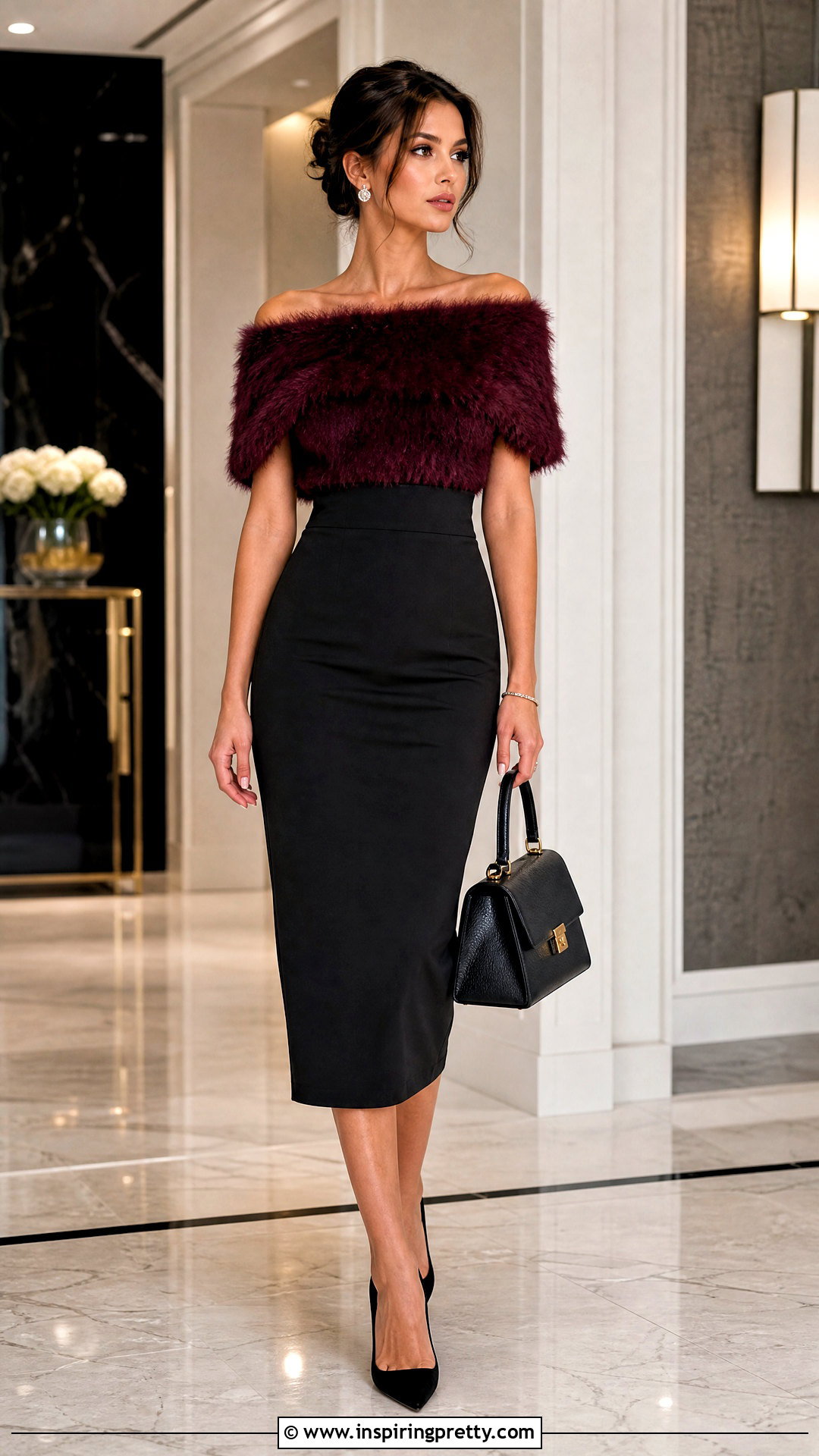 Fluffy Off The Shoulder Top With Pencil Skirt - 25 Fluffy Off The Shoulder Top outfit ideas