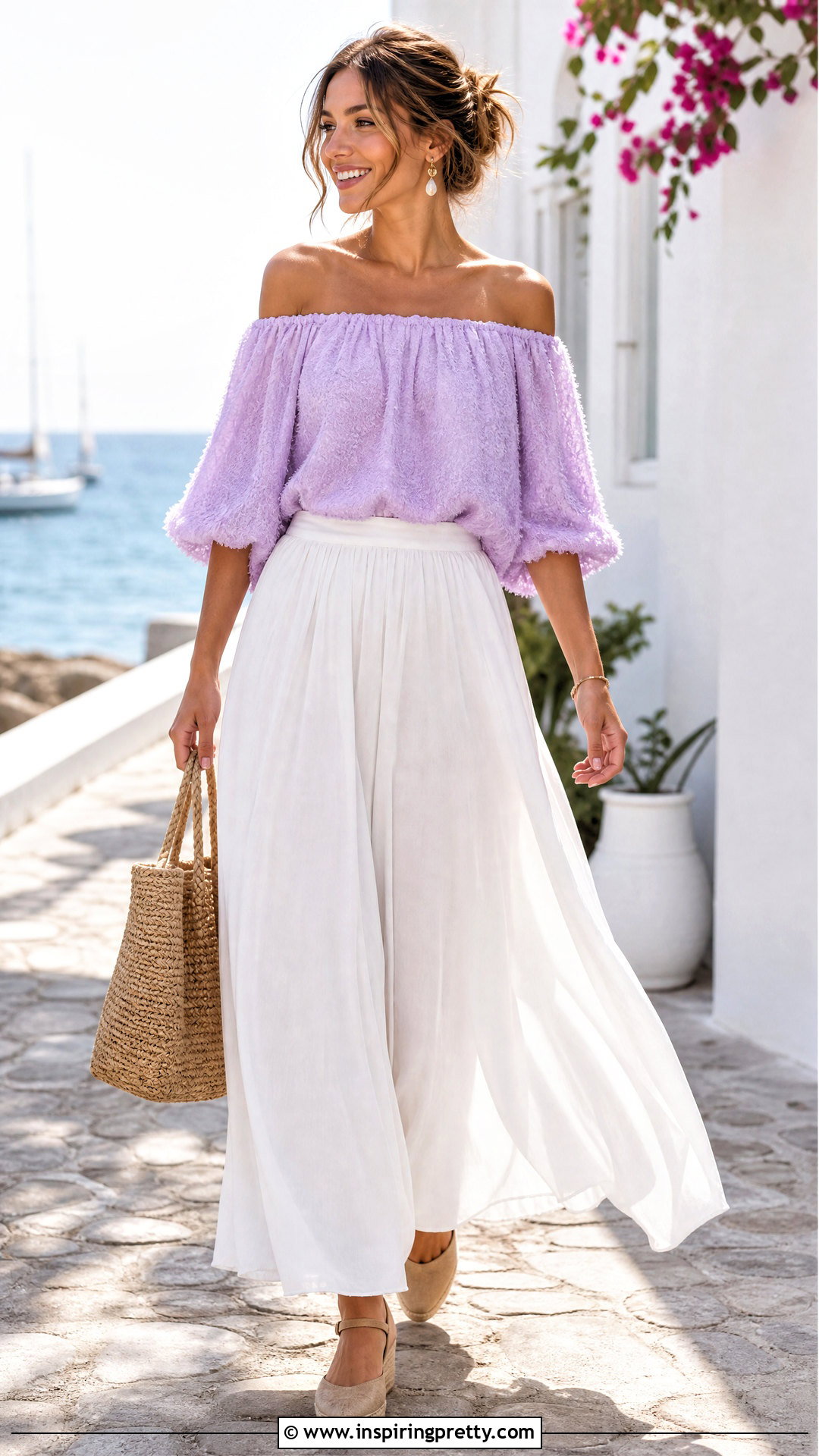 Fluffy Off The Shoulder Top With White Maxi Skirt - 25 Fluffy Off The Shoulder Top outfit ideas