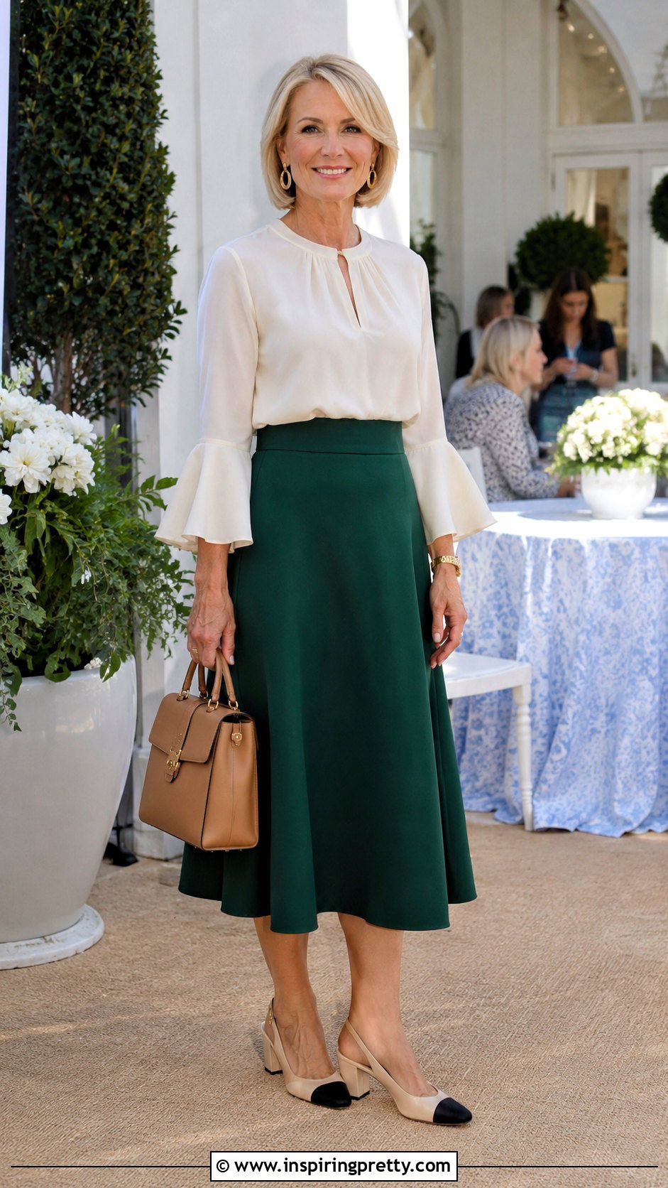 Fluted Sleeve Top With A Line Midi Skirt - 25 Fluted Sleeve Top outfit ideas