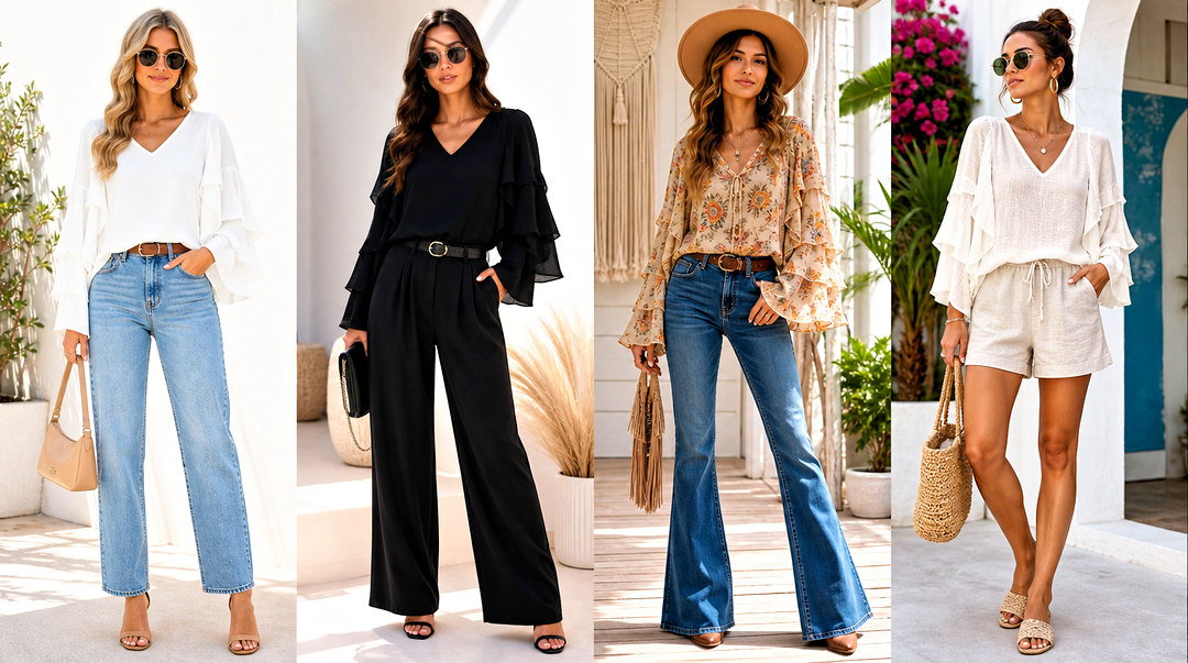 20 Flutter Long Sleeve Top Outfit Ideas Romantic Fall Looks