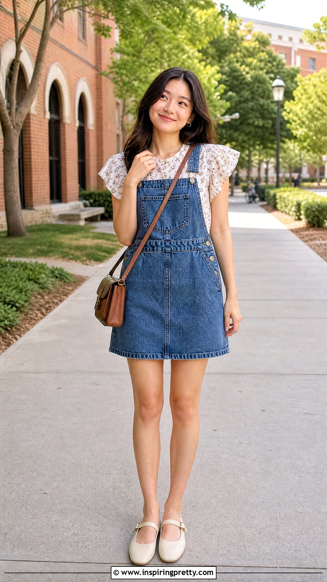 Flutter Sleeve Babydoll Top With Overall Dress - 25 easy flutter sleeve babydoll top outfit ideas