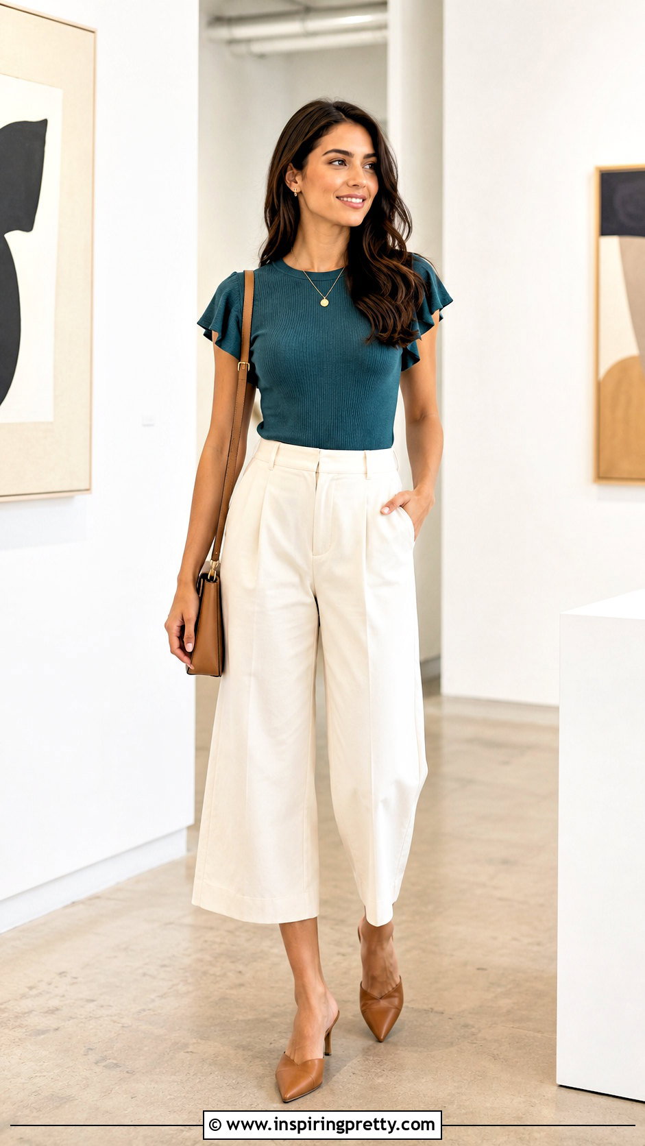 Flutter Sleeve Knit Top With Culottes - 20 flutter sleeve knit top outfit ideas