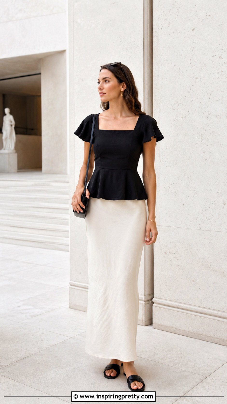 Flutter Sleeve Peplum Top With Maxi Skirt - 25 flutter sleeve peplum top outfit ideas