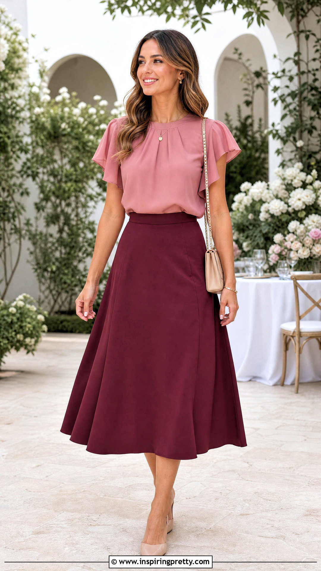 Flutter Sleeve Top With A Line Skirt - 25 Belly Hiding Tops outfit ideas