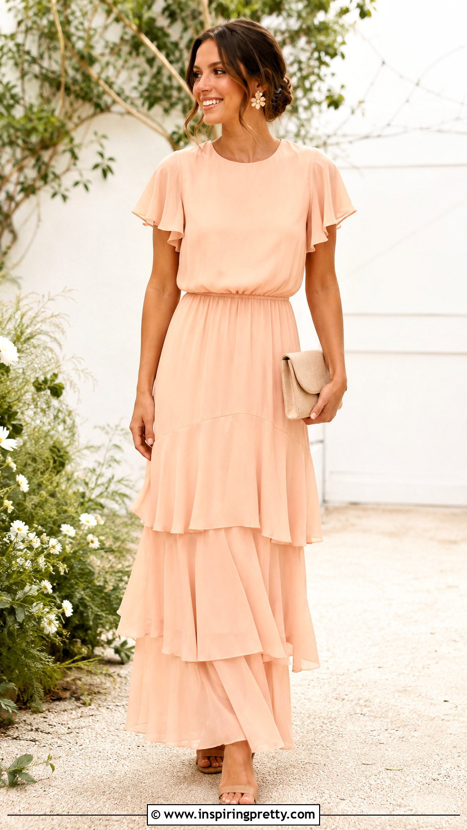 Flutter Sleeve Top With Tiered Bridesmaid Skirt - 20 bridesmaids skirts and tops outfit ideas