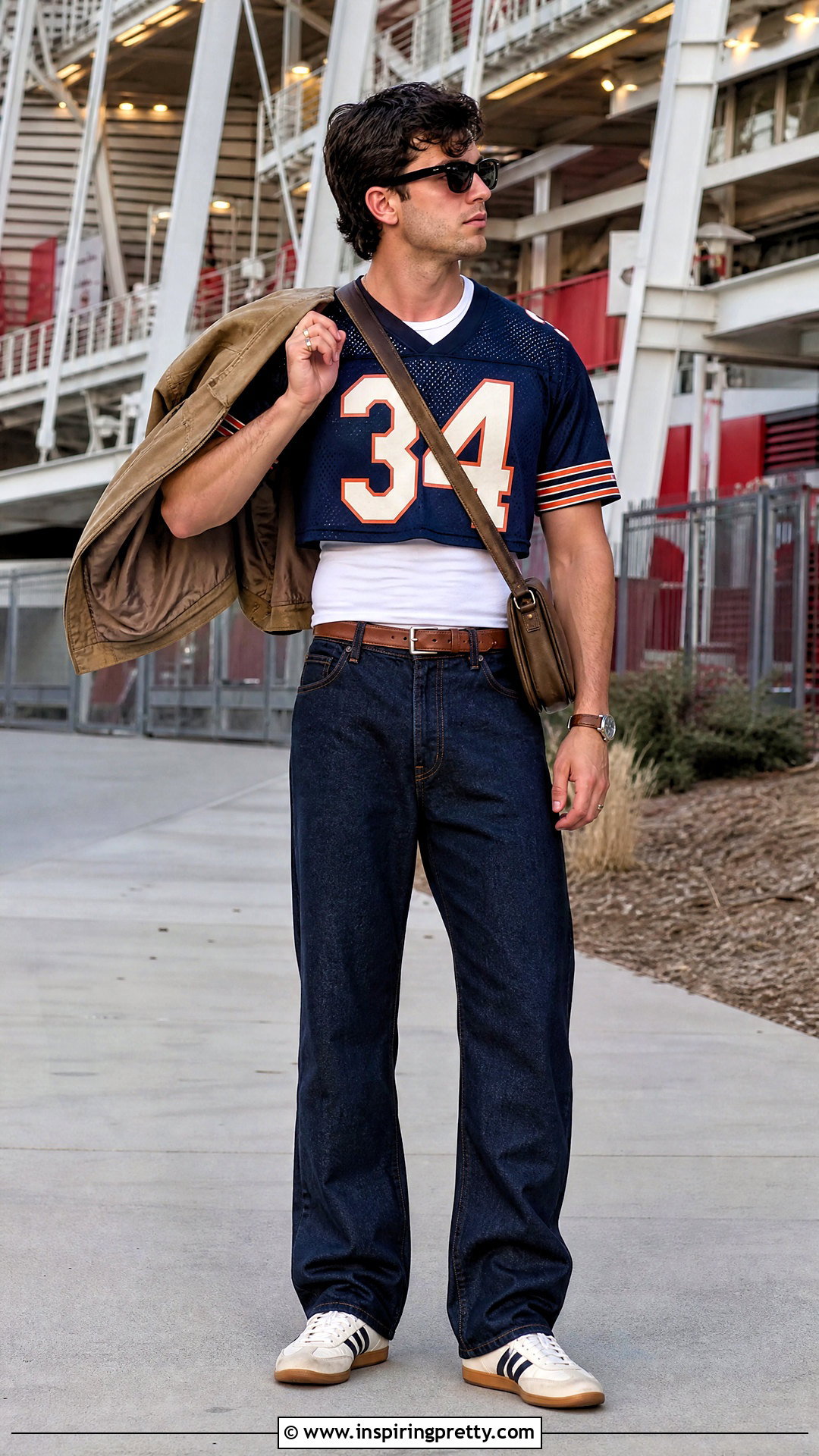 Football Crop Jersey With Straight Jeans - 50 male crop top outfit ideas