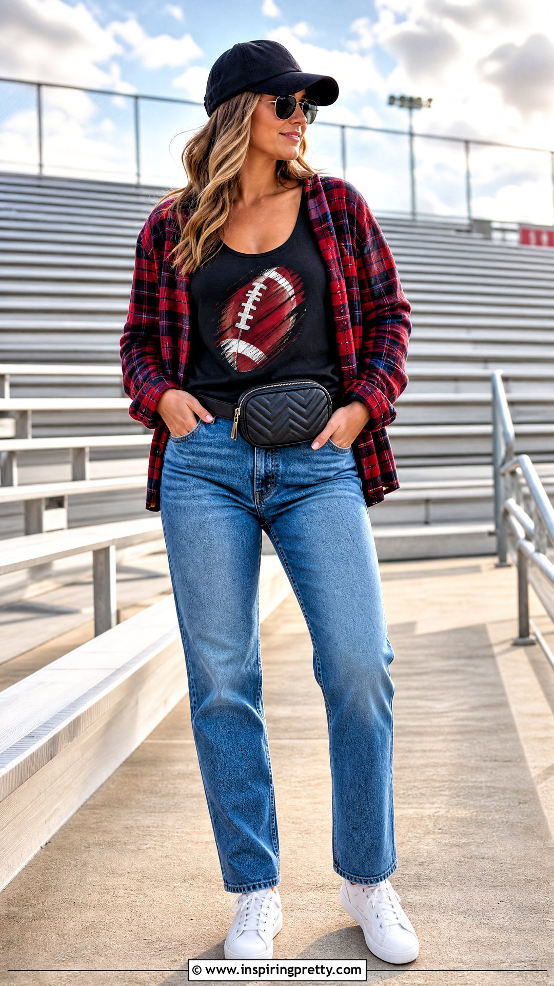 Football Mom Tank Top With a Plaid Shirt - 25 football mom tank tops outfit ideas