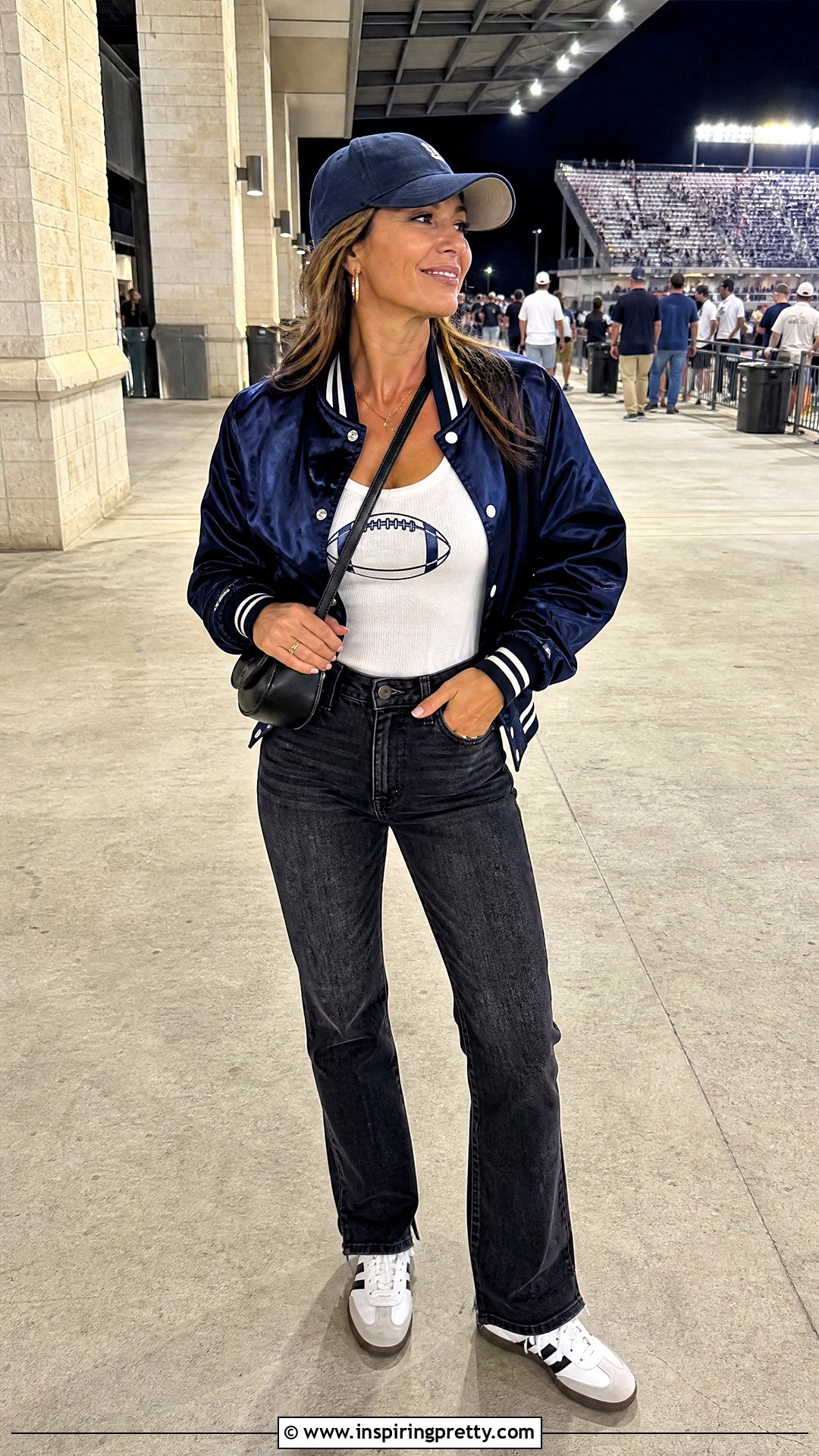 Football Mom Tank Top With a Varsity Jacket - 25 football mom tank tops outfit ideas