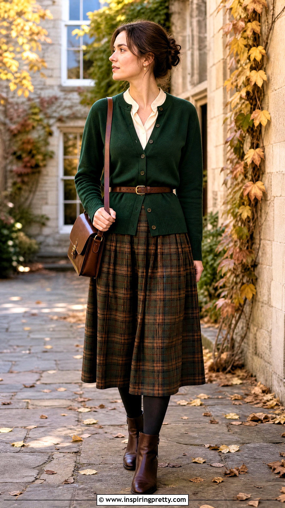Forest Green Academia Cardigan and Plaid Skirt Outfit - 50 top academia ideas