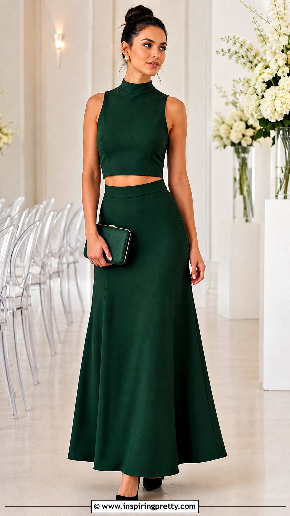 Forest Green High Neck Crop Top Bridesmaid Dress - 25 Crop Top Bridesmaid Dress outfit ideas