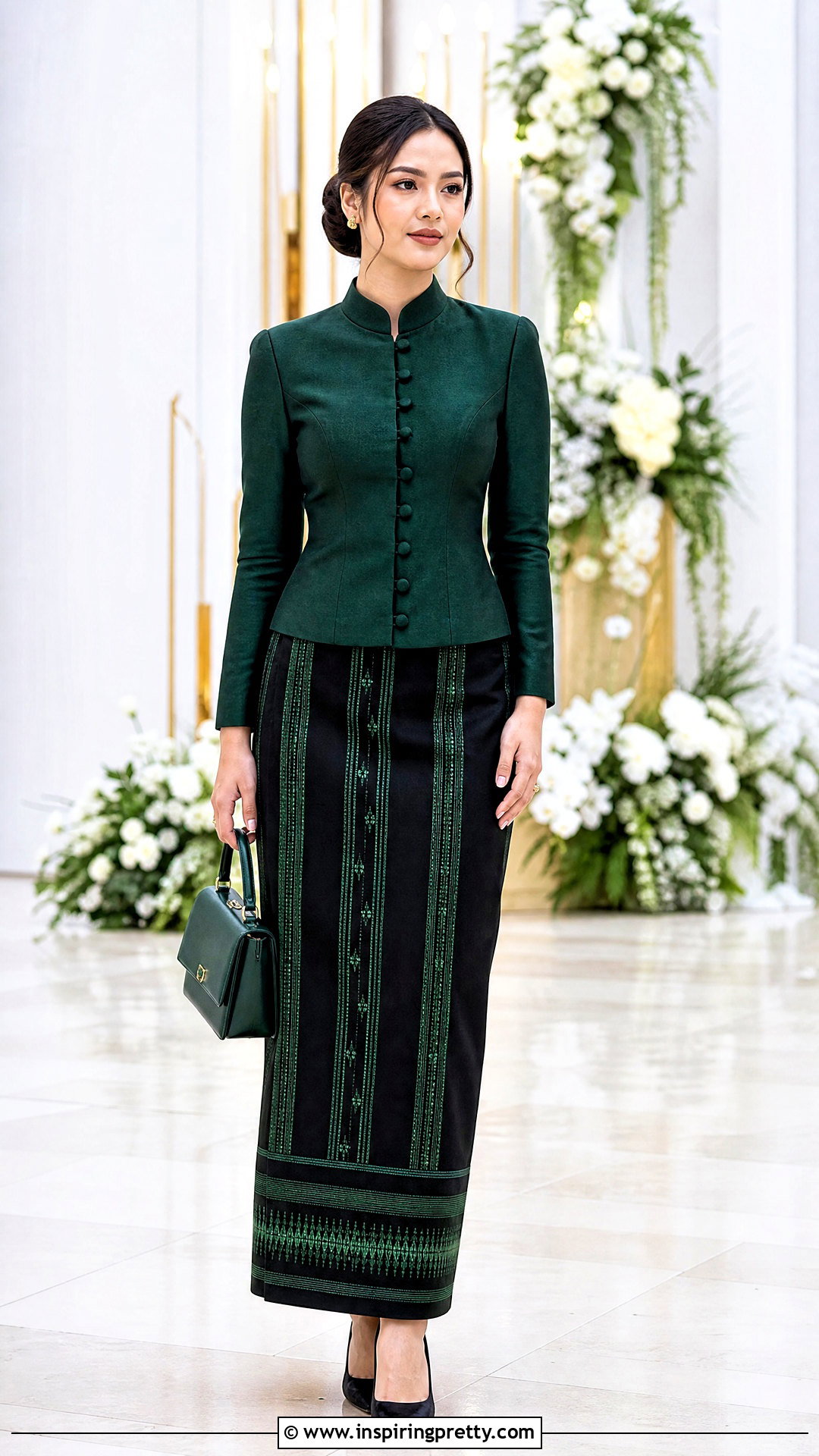 Forest Green Mandarin Collar Mizo Top With Puan - 50 mizo tops designs