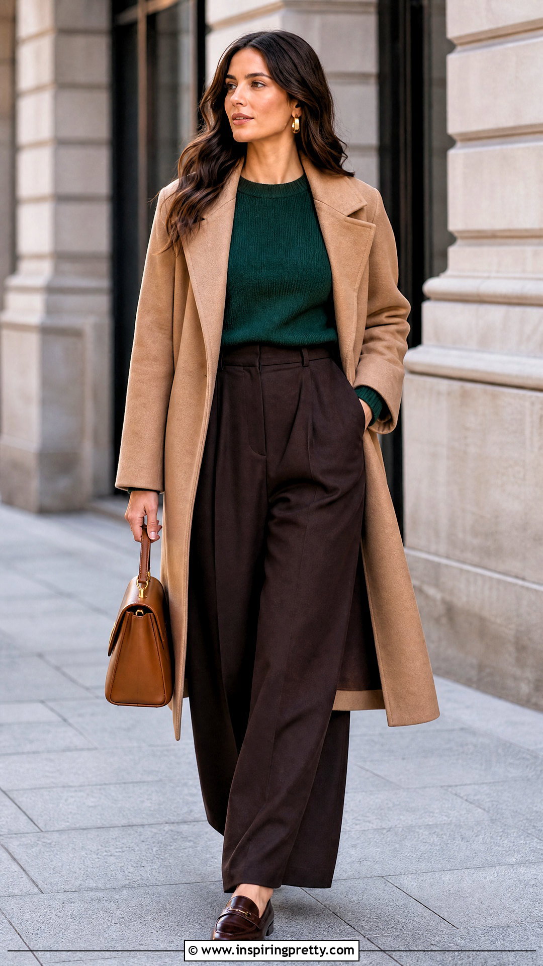 Forest Green Sweater With Brown Trousers - 20 Green Top Fashion Style outfit ideas