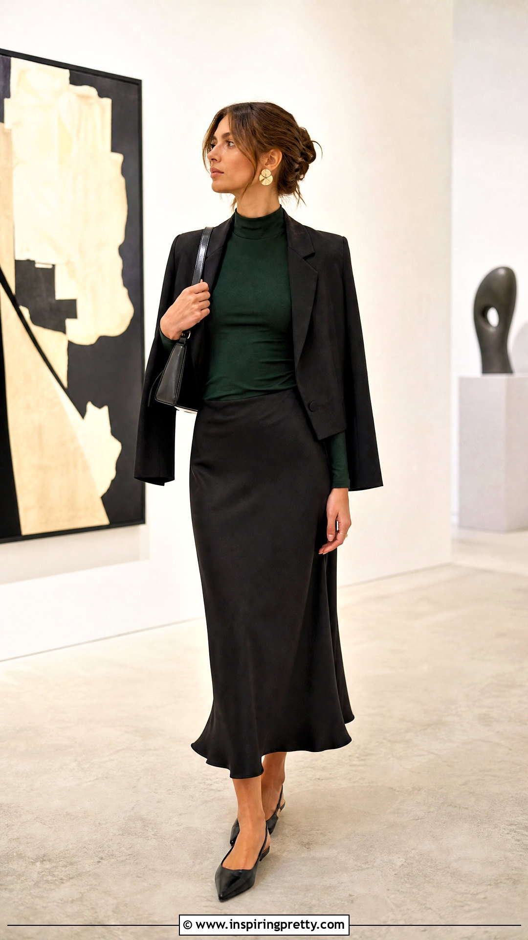 Forest Green Top With Black Slip Skirt - 20 Forest Green Top Women outfit ideas