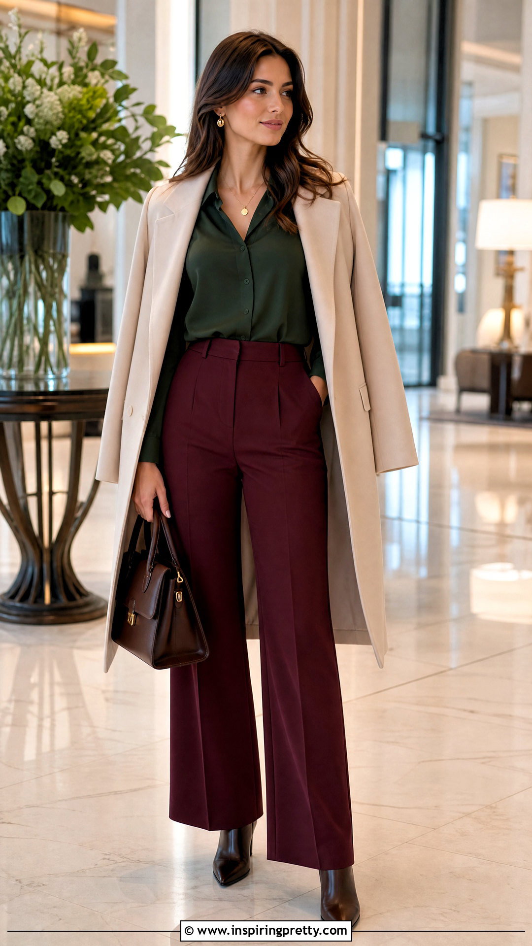 Forest Green Top With Burgundy Trousers - 20 Forest Green Top Women outfit ideas