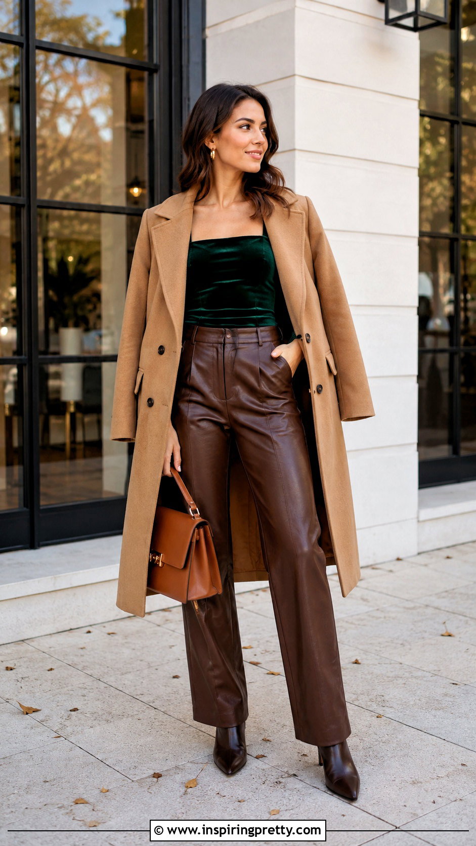 Forest Green Velvet Top With Brown Leather Pants - 25 velvet top leather pants