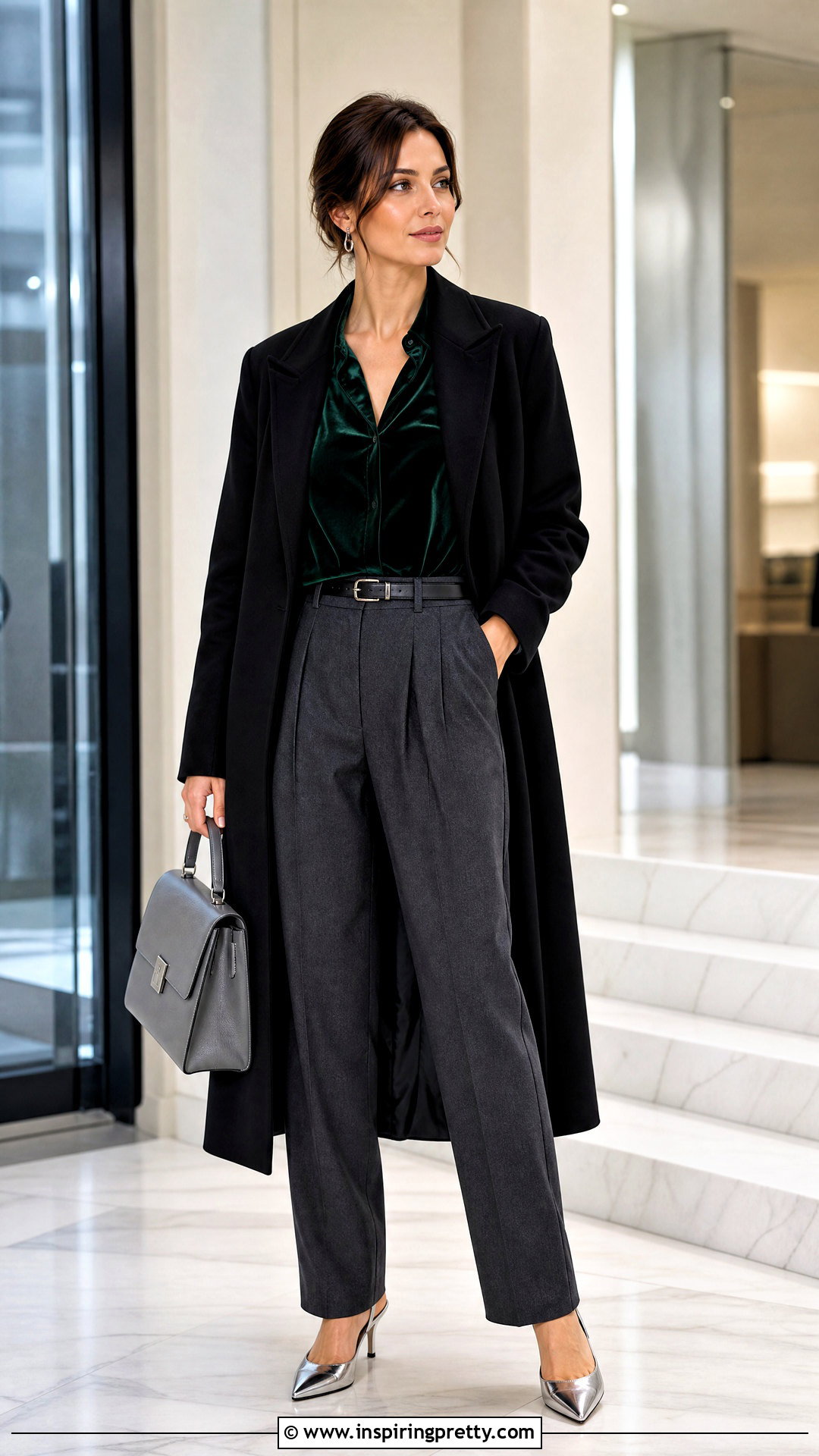 Forest Green Velvet Top With Gray Trousers - 20 forest green velvet top outfit ideas