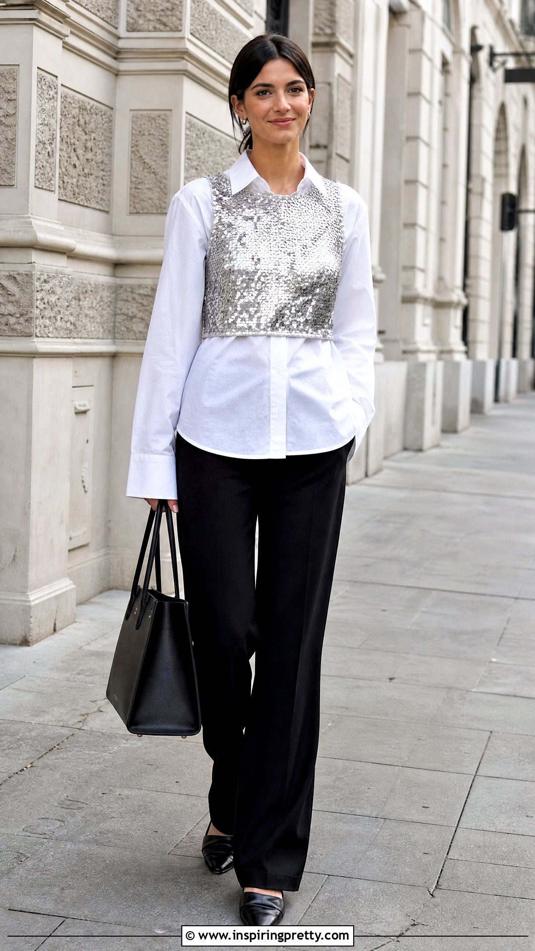 Forever Sequin Top Over White Button Down Shirt - 20 forever 21 sequin top outfit ideas